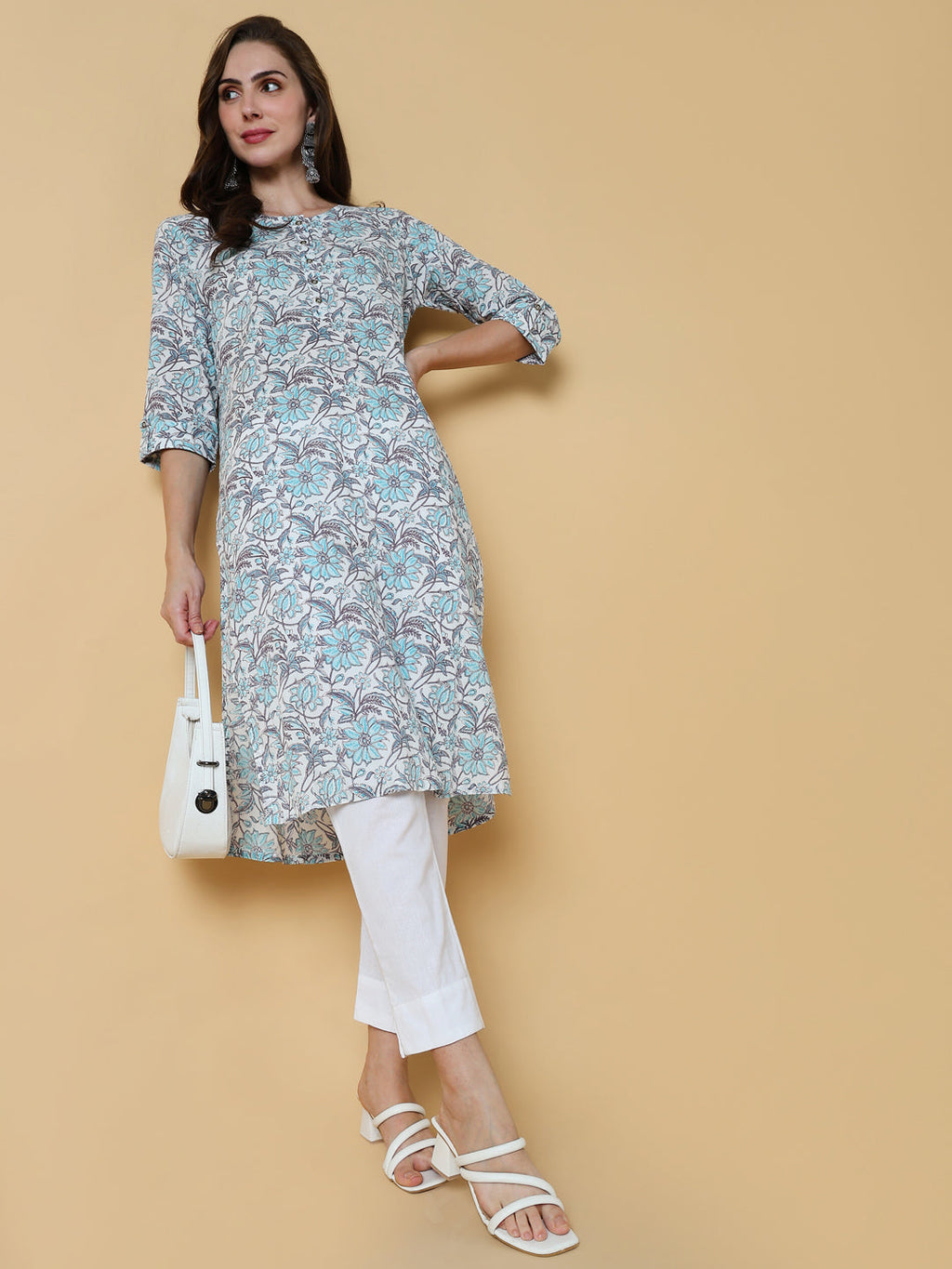Women's Blue Floral Straight Kurta
