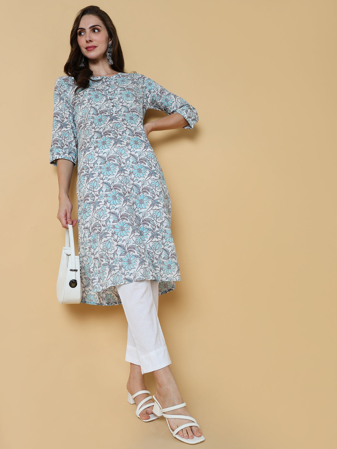 Women's Blue Floral Straight Kurta