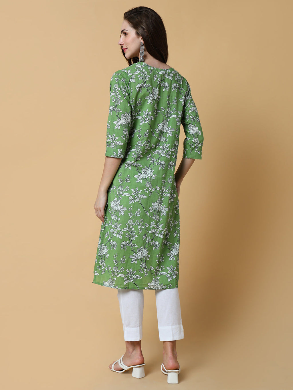 Women's Green Floral Straight Kurta