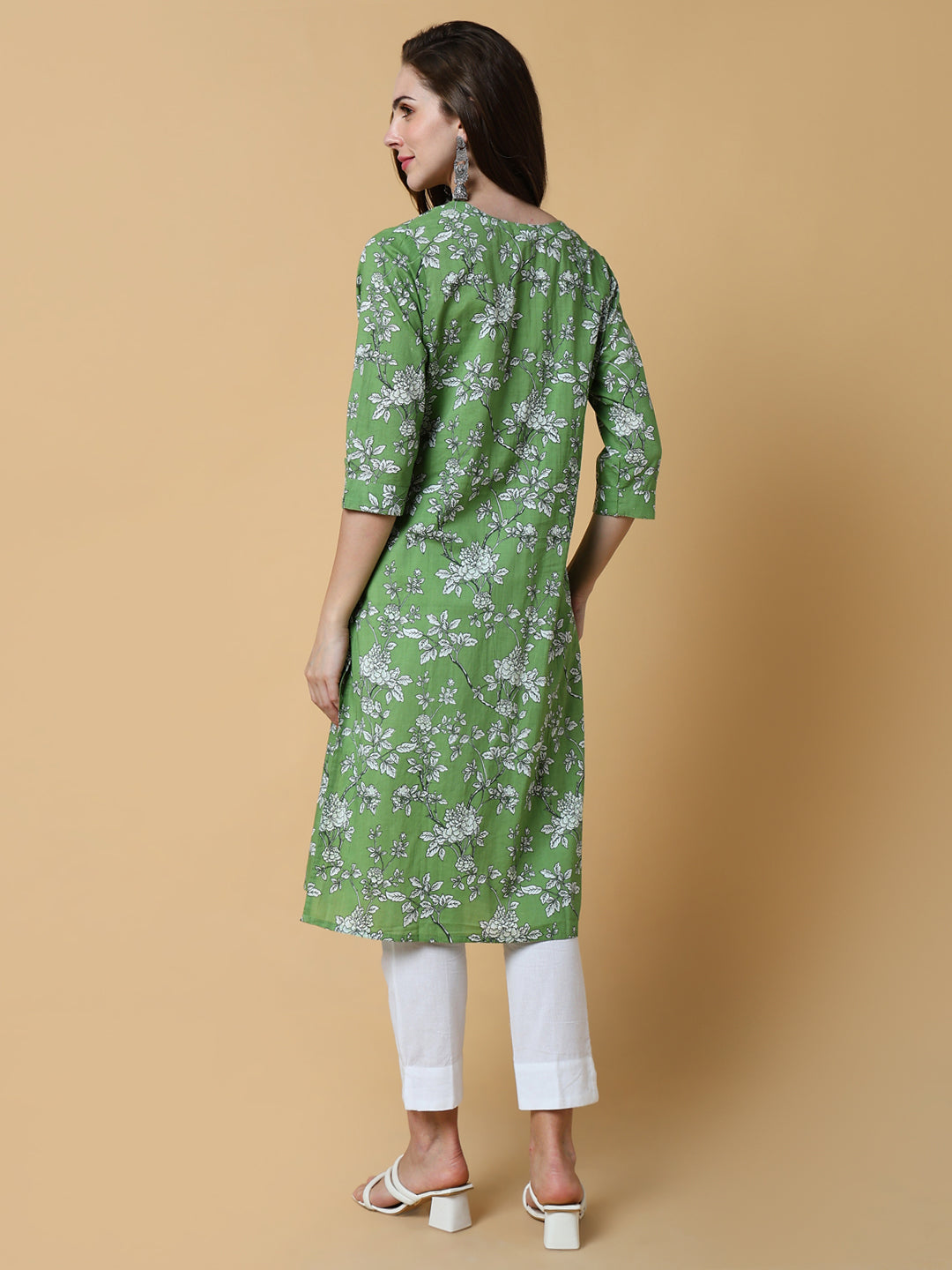 Women's Green Floral Straight Kurta