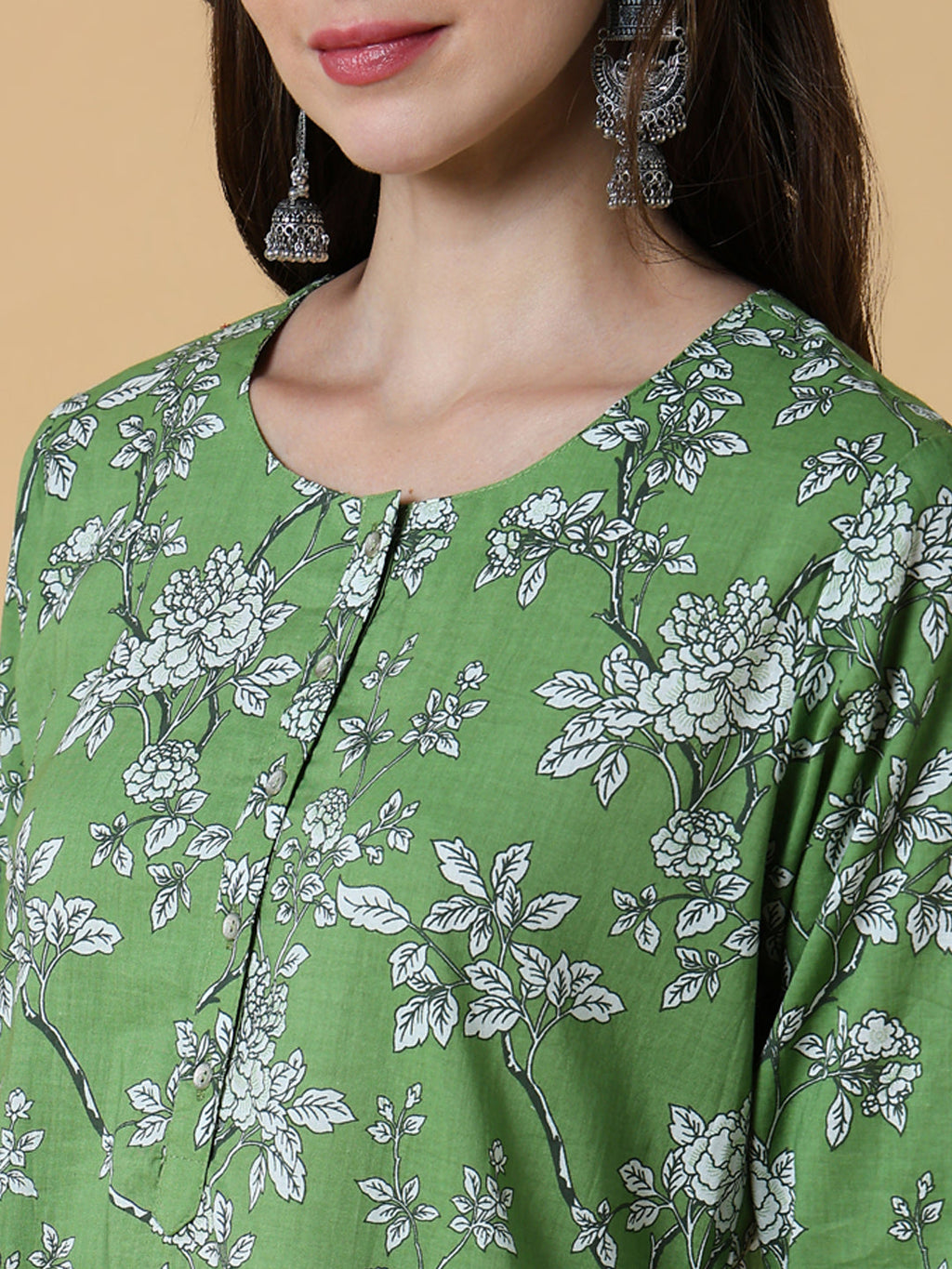Women's Green Floral Straight Kurta