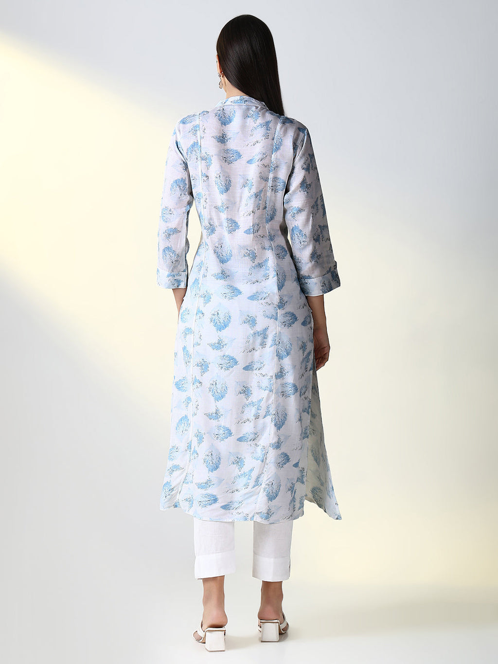Women's White Abstract A Line Kurta