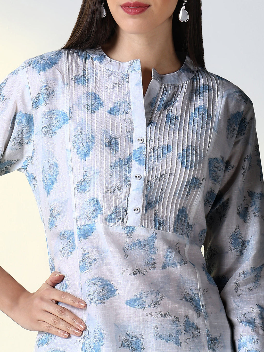 Women's White Abstract A Line Kurta