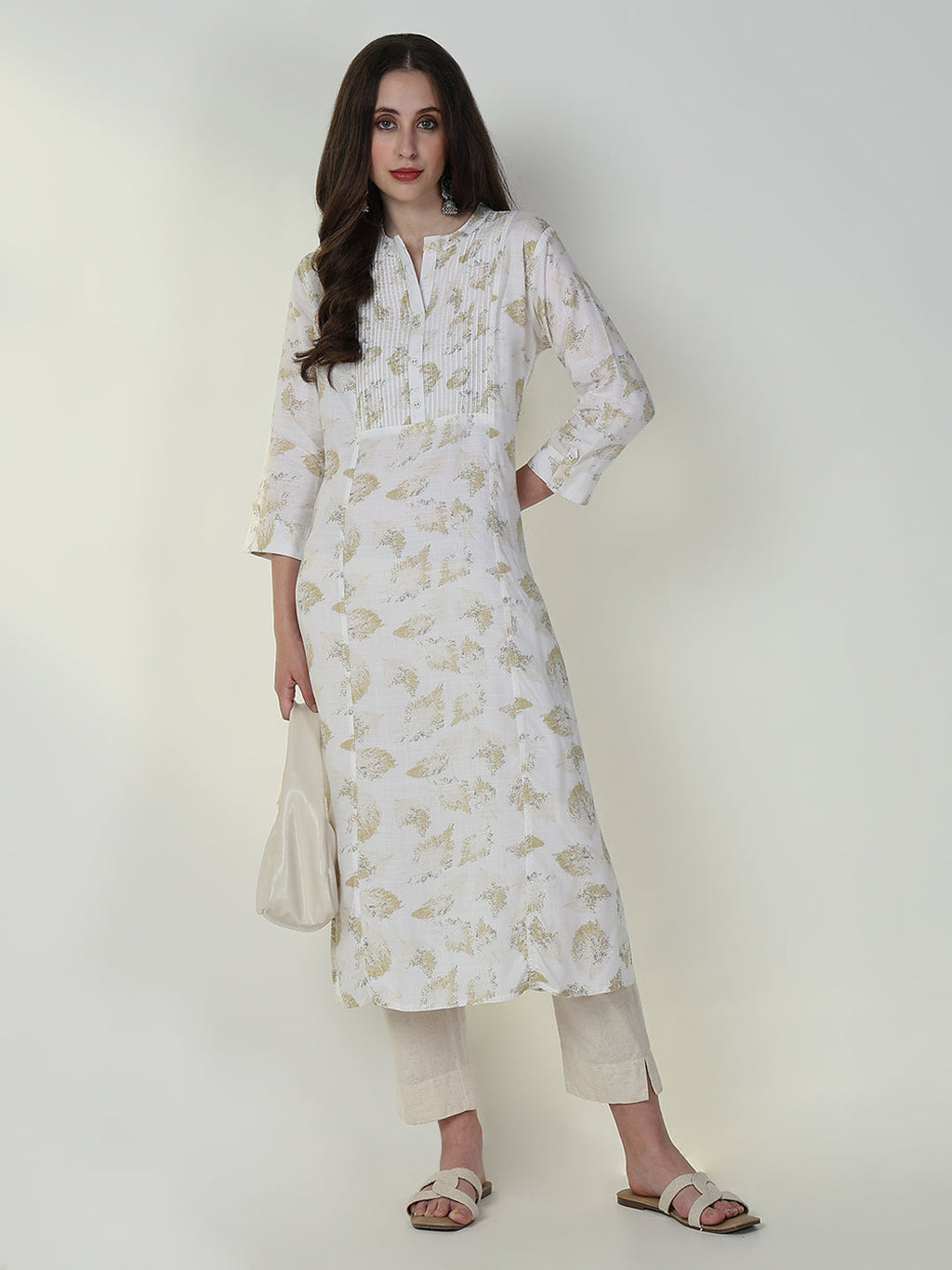 Women's White Abstract A Line Kurta