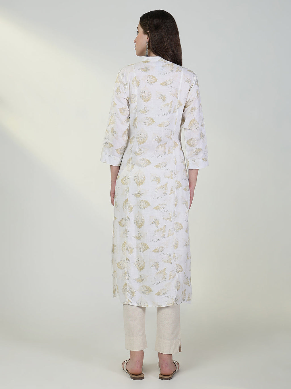 Women's White Abstract A Line Kurta