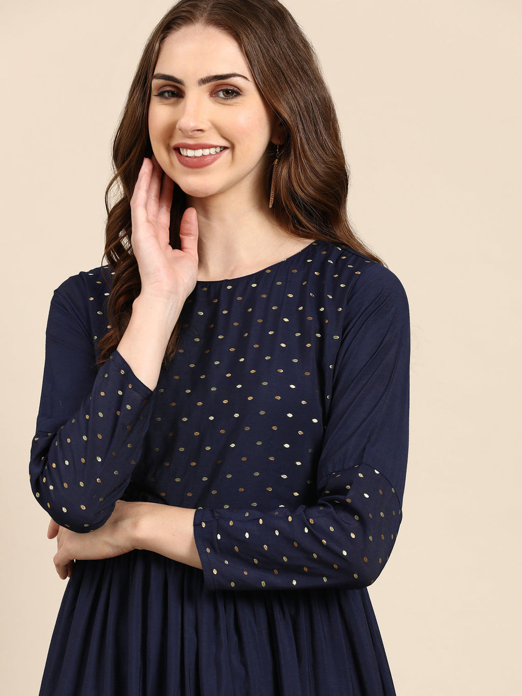 Women's Navy Blue Solid Anarkali Kurta