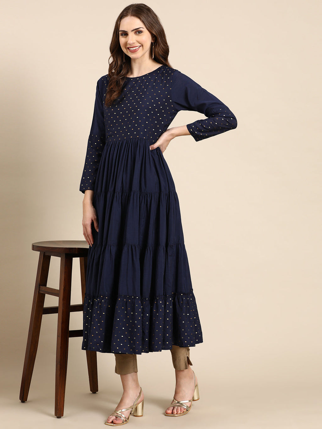 Women's Navy Blue Solid Anarkali Kurta