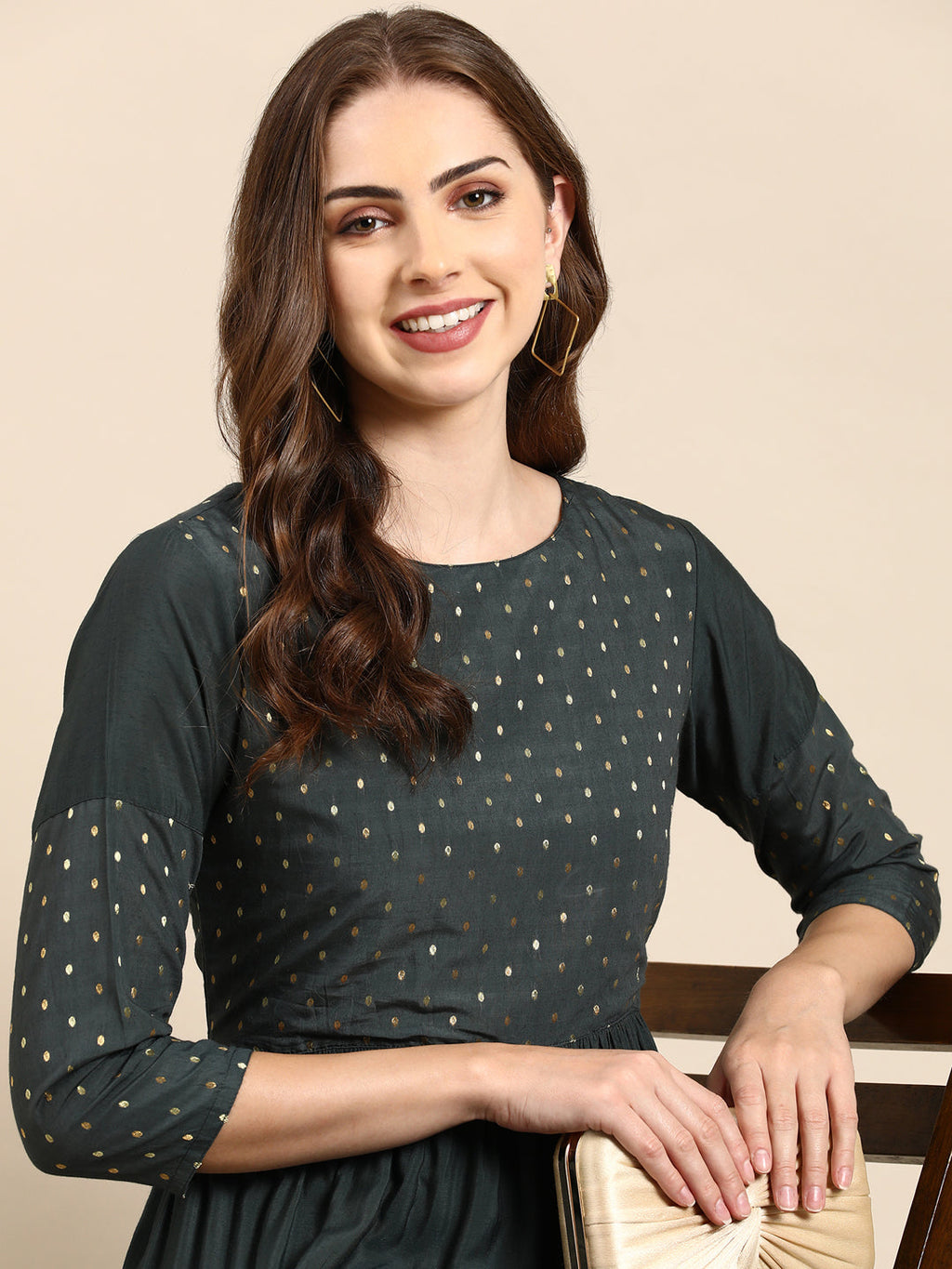 Women's Teal Tiered Brocade Anarkali Kurta