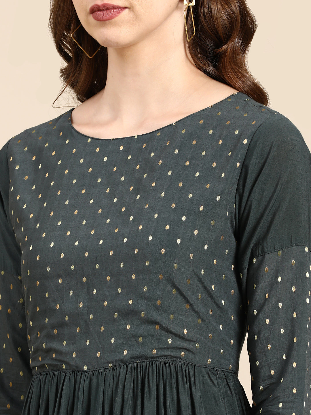 Women's Teal Tiered Brocade Anarkali Kurta