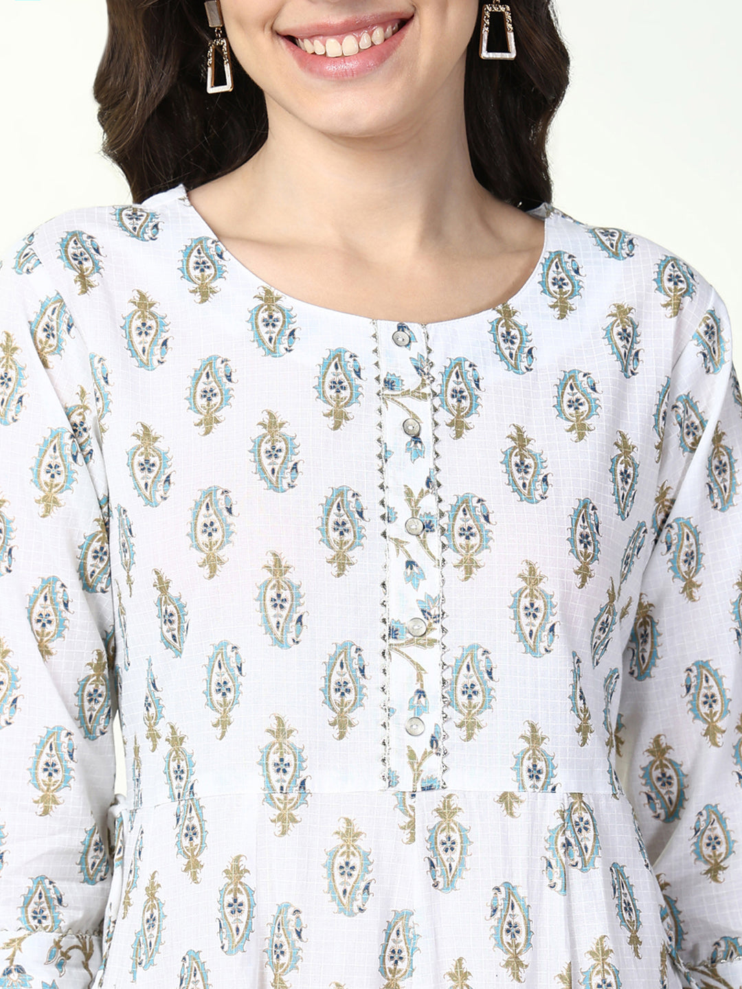 Women's White Paisley Anarkali Kurta