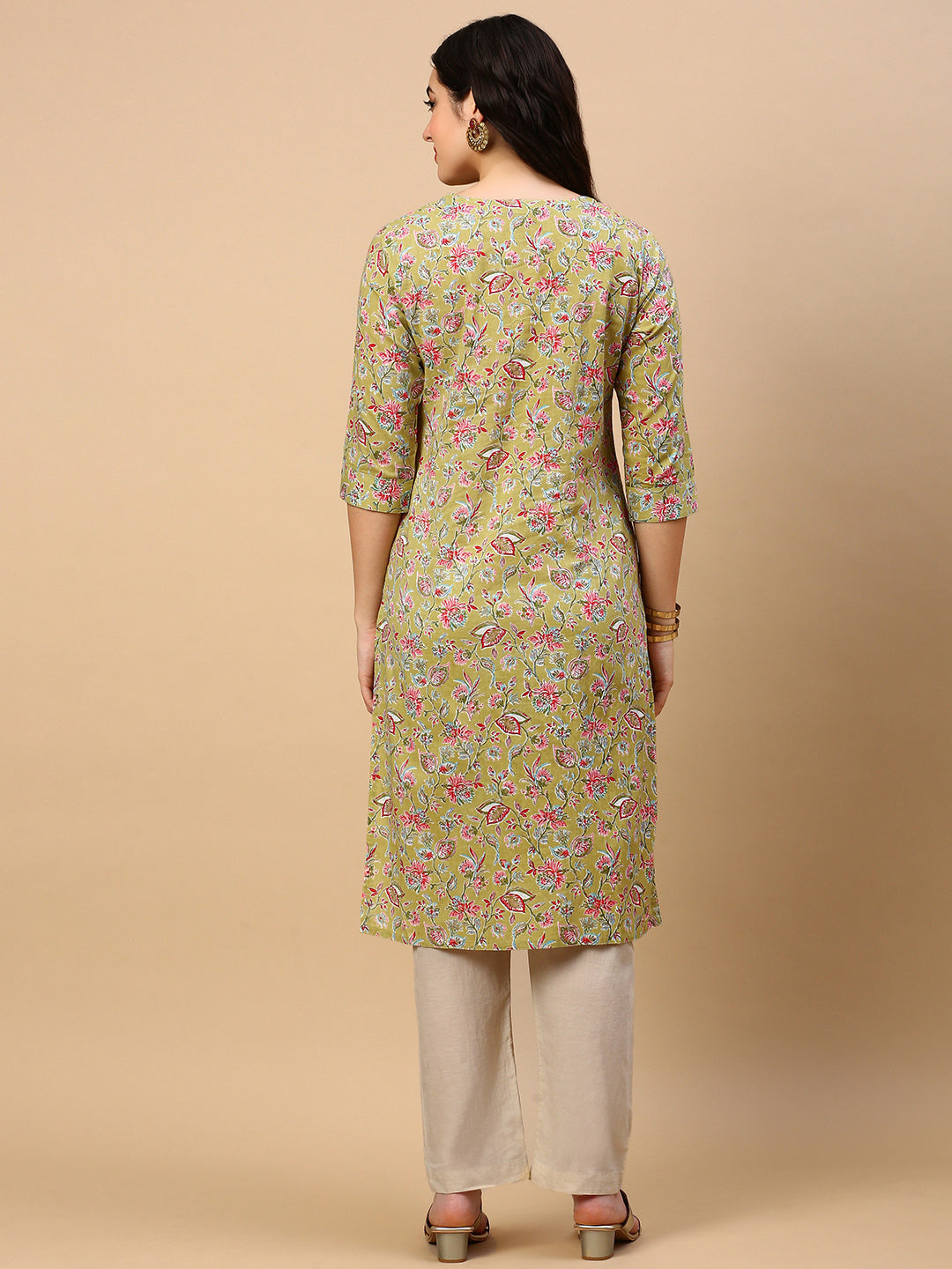 Women's Green Floral Straight Kurta