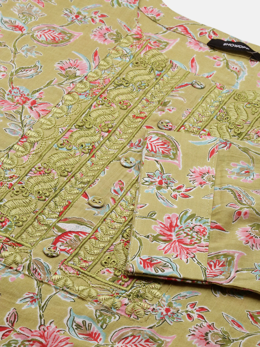 Women's Green Floral Straight Kurta