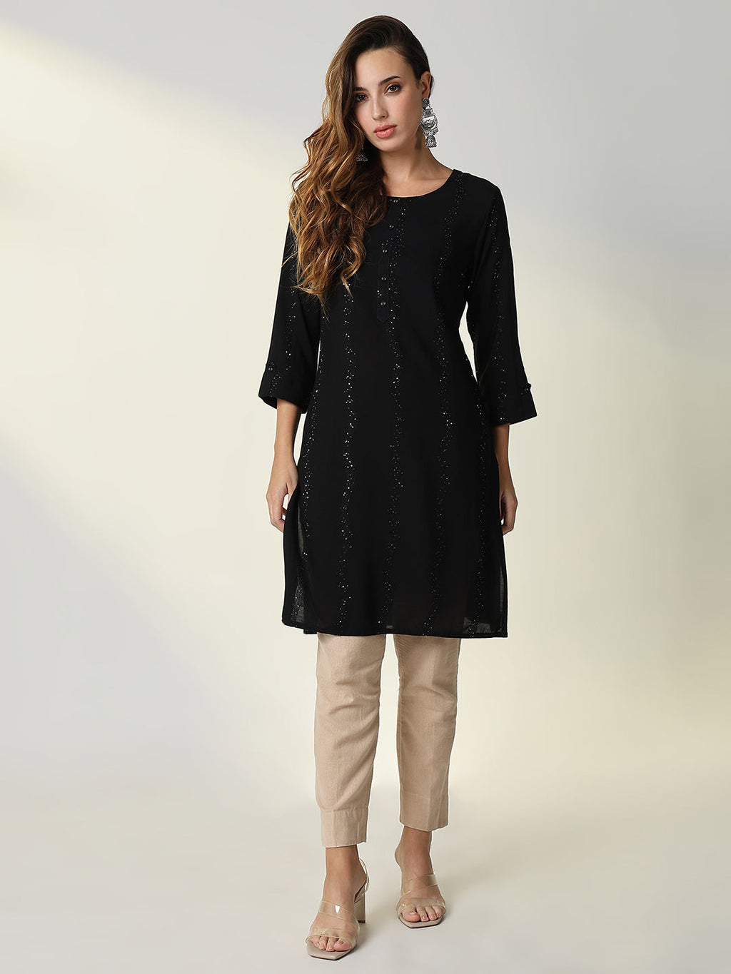 Women's Black Solid Straight Kurta
