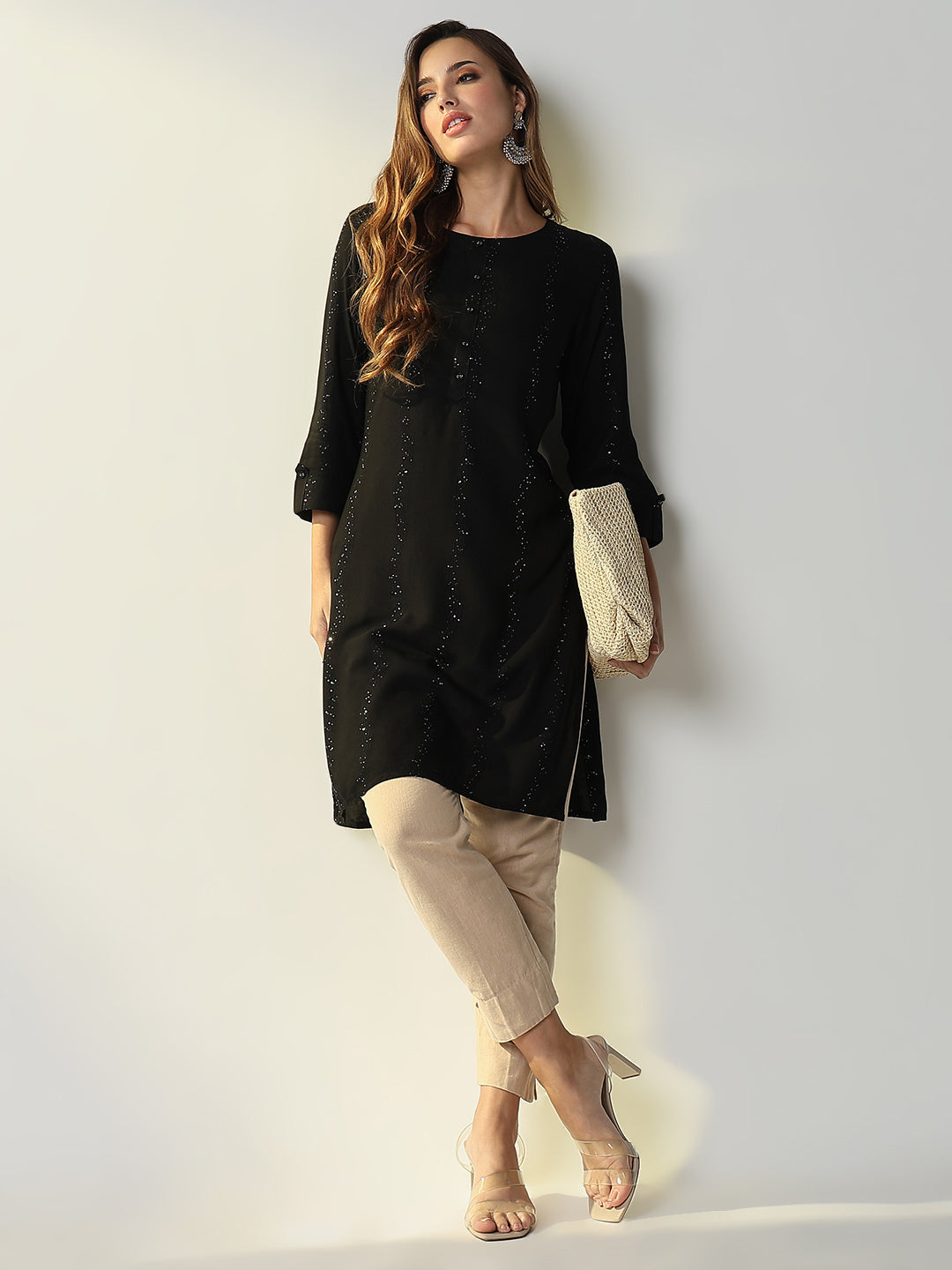 Women's Black Solid Straight Kurta