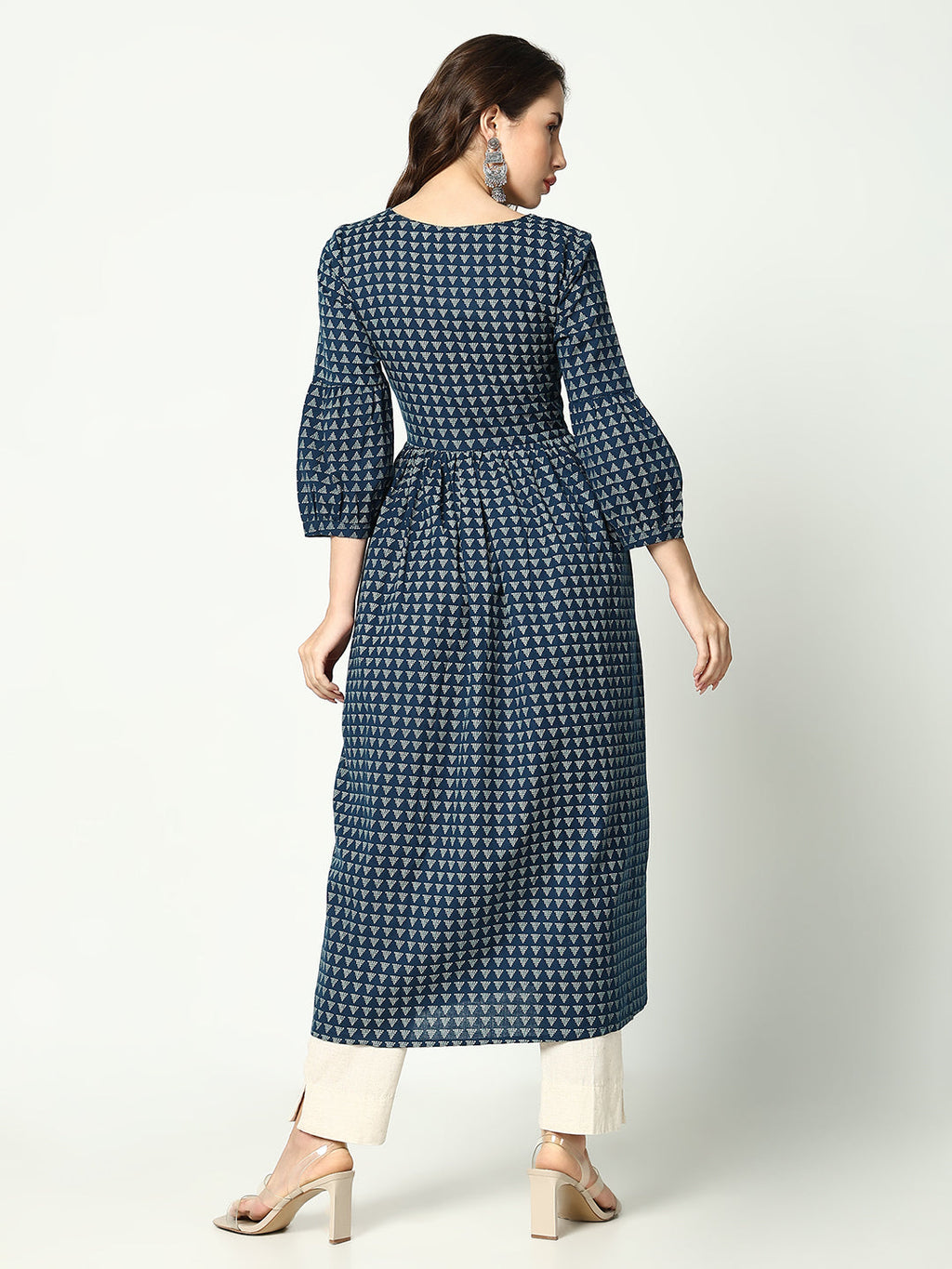 Women's Teal Geometrical Fit and Flare Kurta