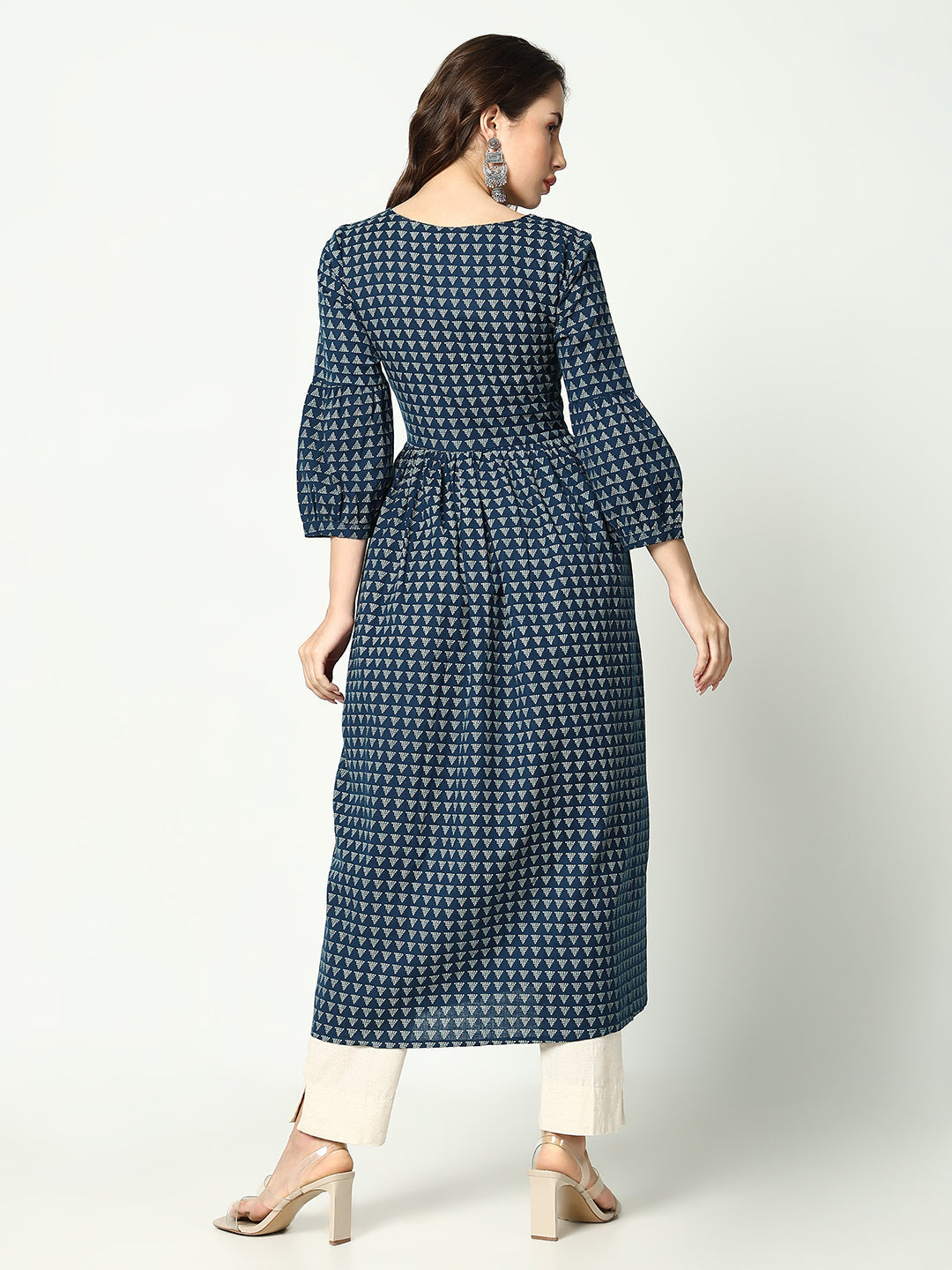 Women's Teal Geometrical Fit and Flare Kurta