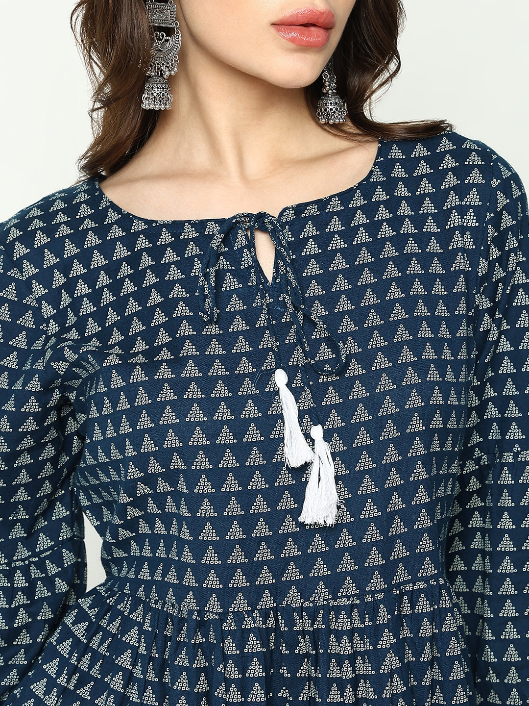 Women's Teal Geometrical Fit and Flare Kurta