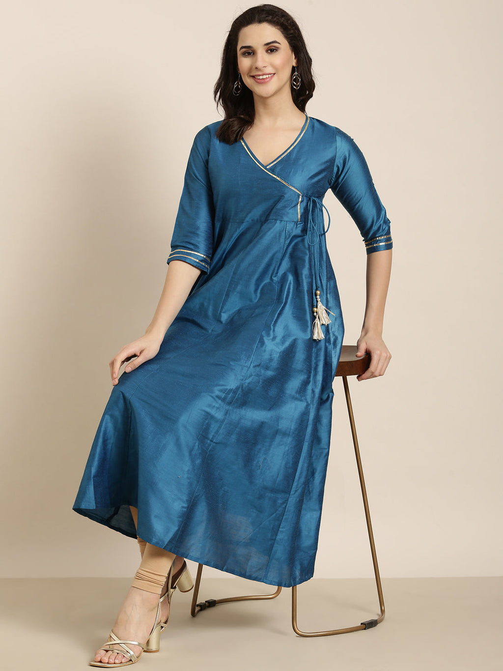 Women's Anarkali Blue Solid Kurta