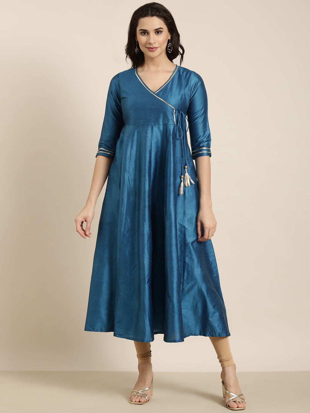 Women's Anarkali Blue Solid Kurta