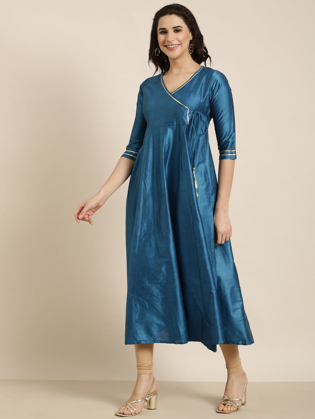 Women's Anarkali Blue Solid Kurta