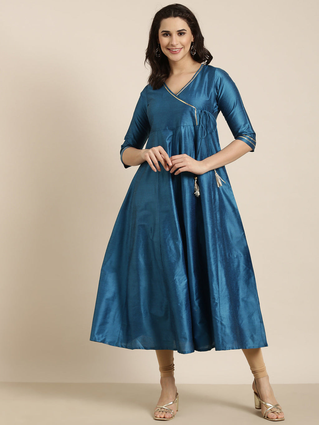 Women's Anarkali Blue Solid Kurta