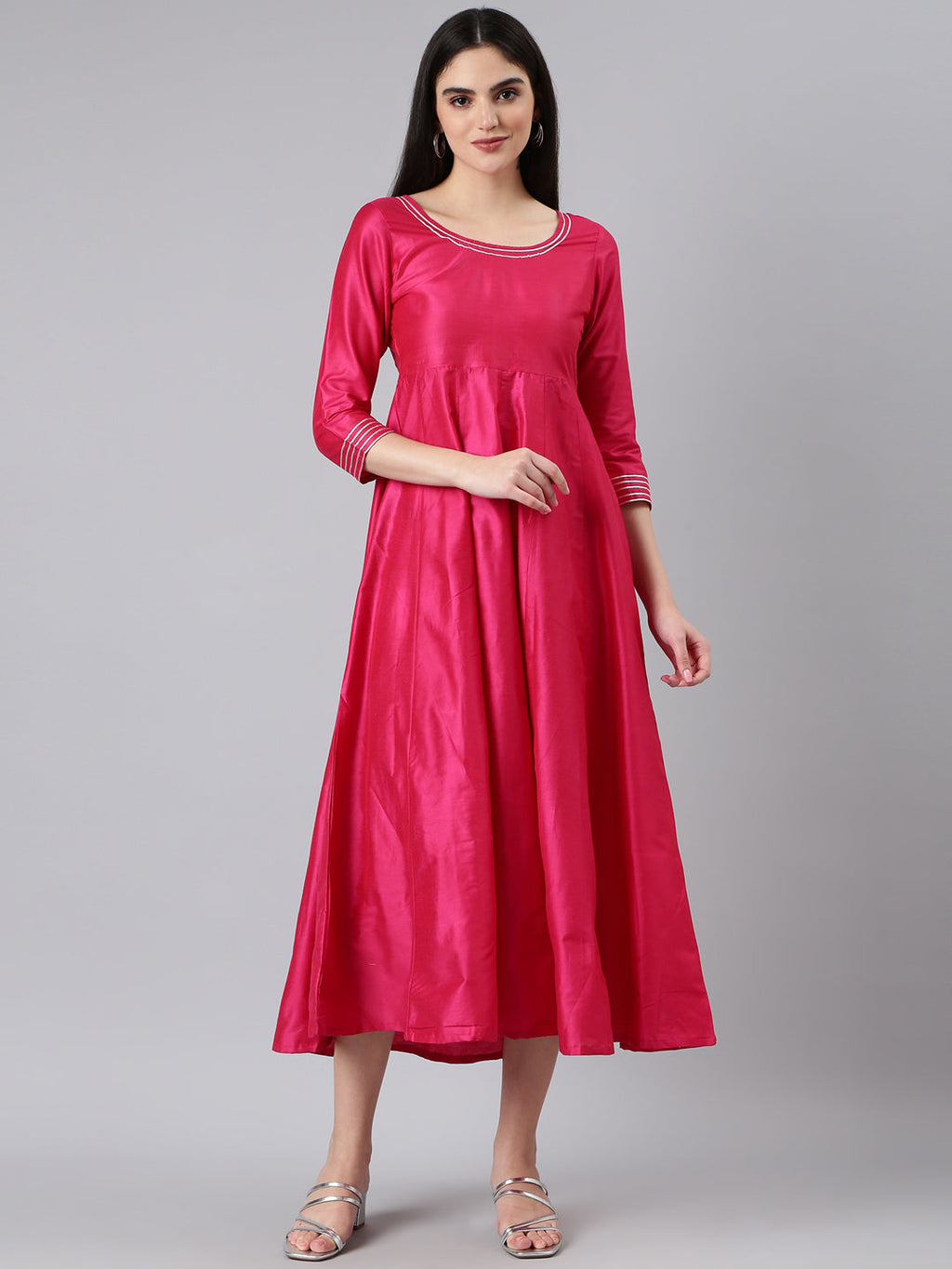 Women's Pink Round Neck Empire Kurta