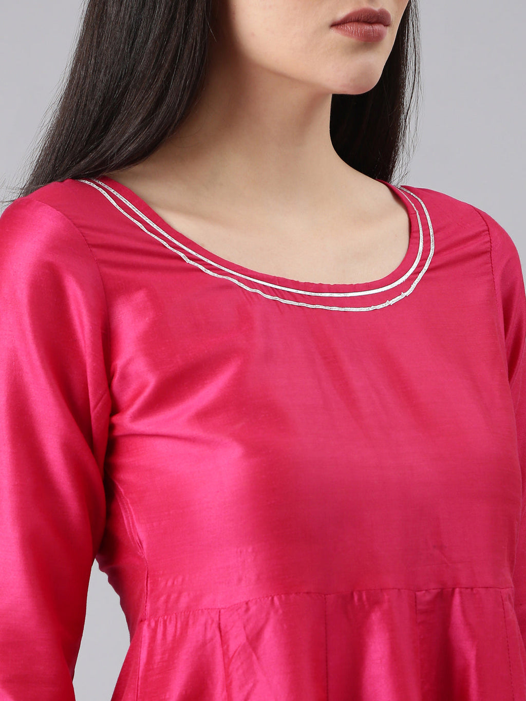 Women's Pink Round Neck Empire Kurta