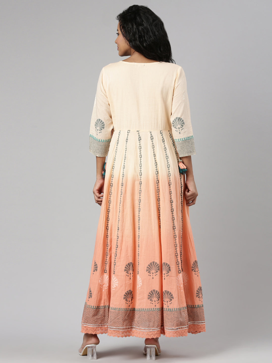 Women's Orange Ethnic Motifs Printed Cotton Empire Kurta