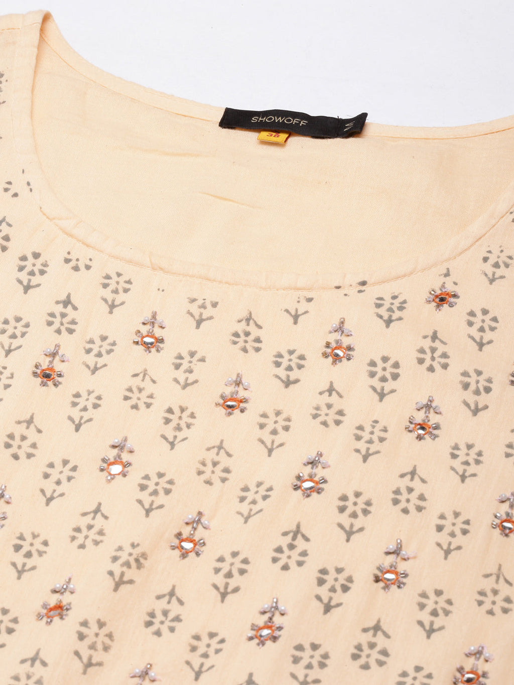 Women's Orange Ethnic Motifs Printed Cotton Empire Kurta