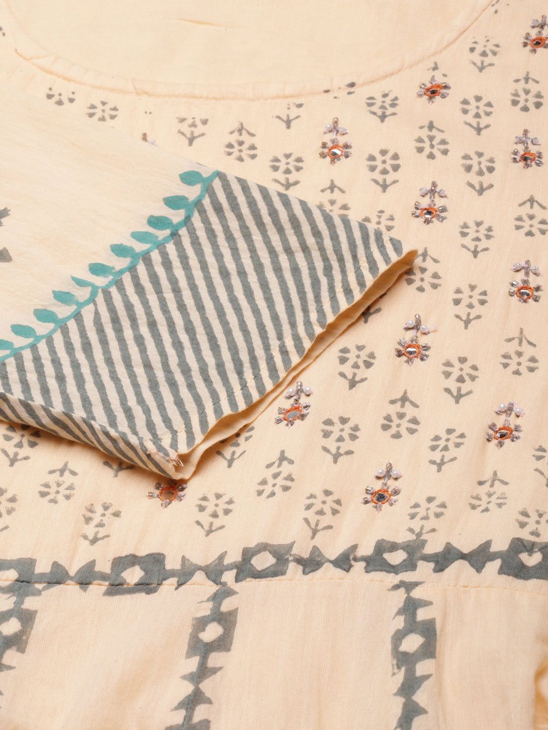 Women's Orange Ethnic Motifs Printed Cotton Empire Kurta