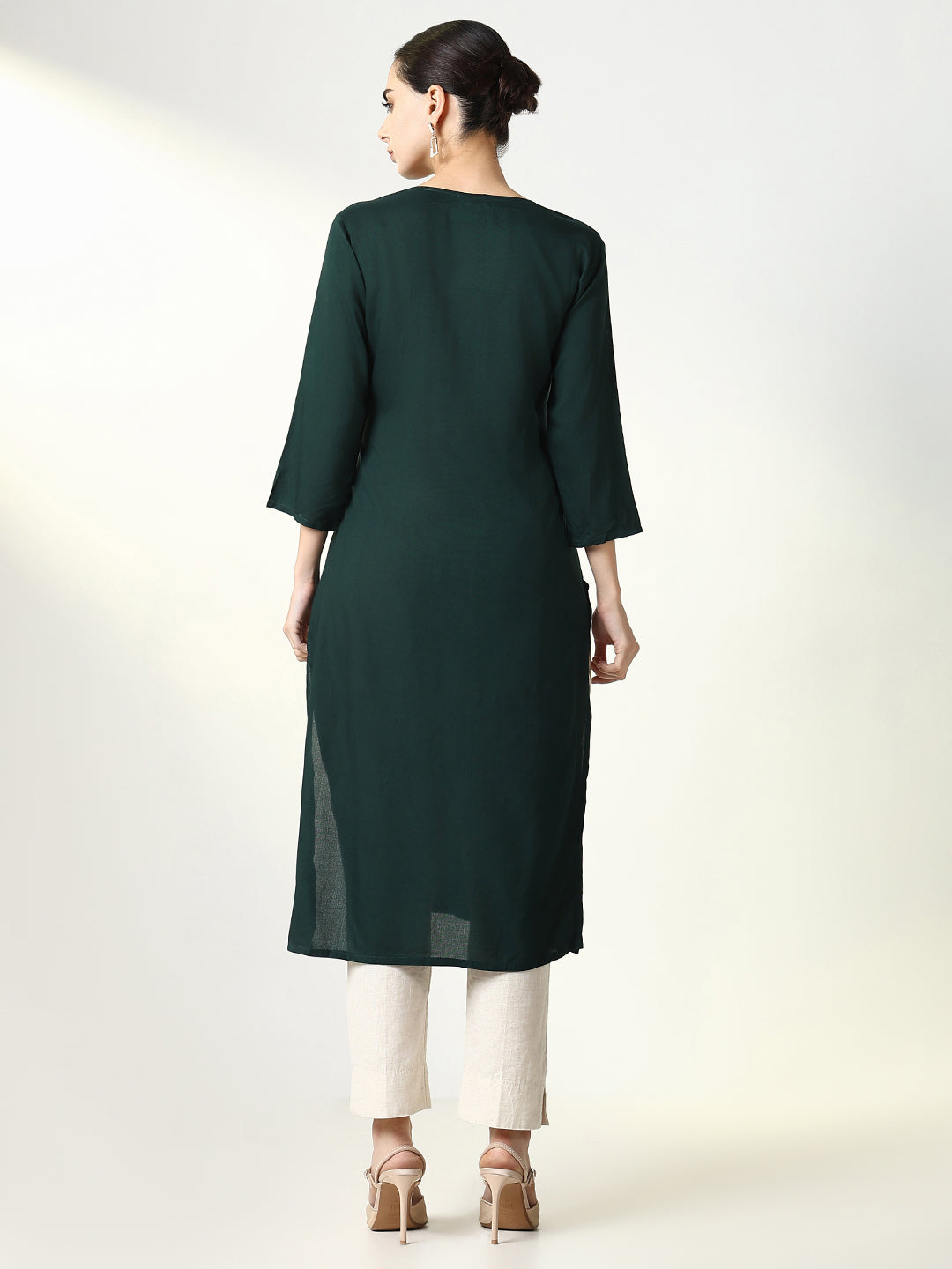 Women's Embellished Straight Green Kurta