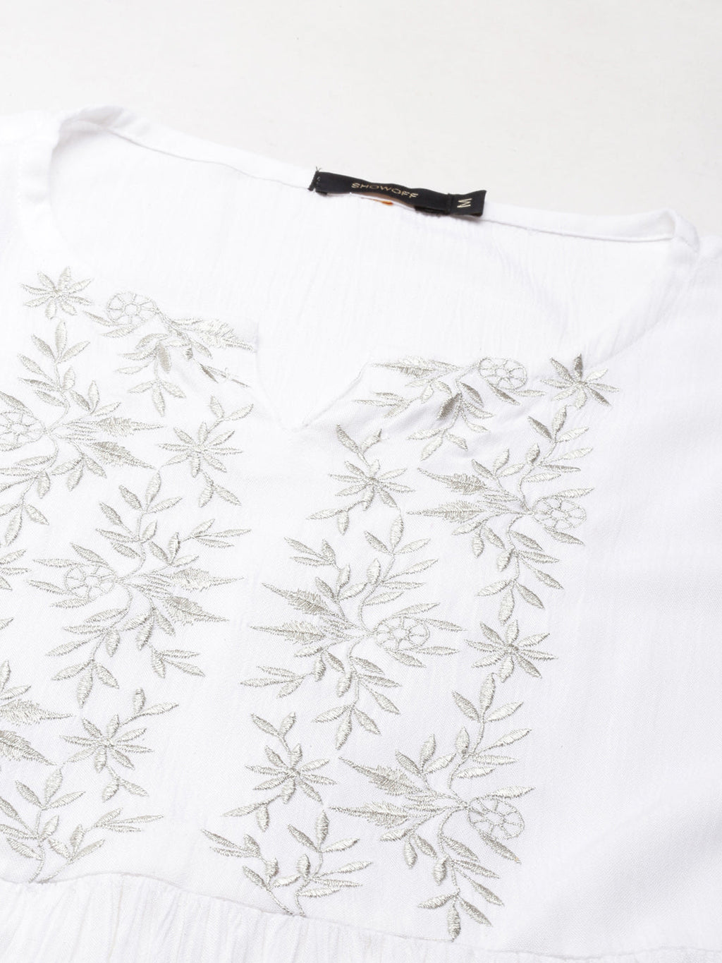 Women's White Floral Embroidered Cotton Fit & Flare Kurta