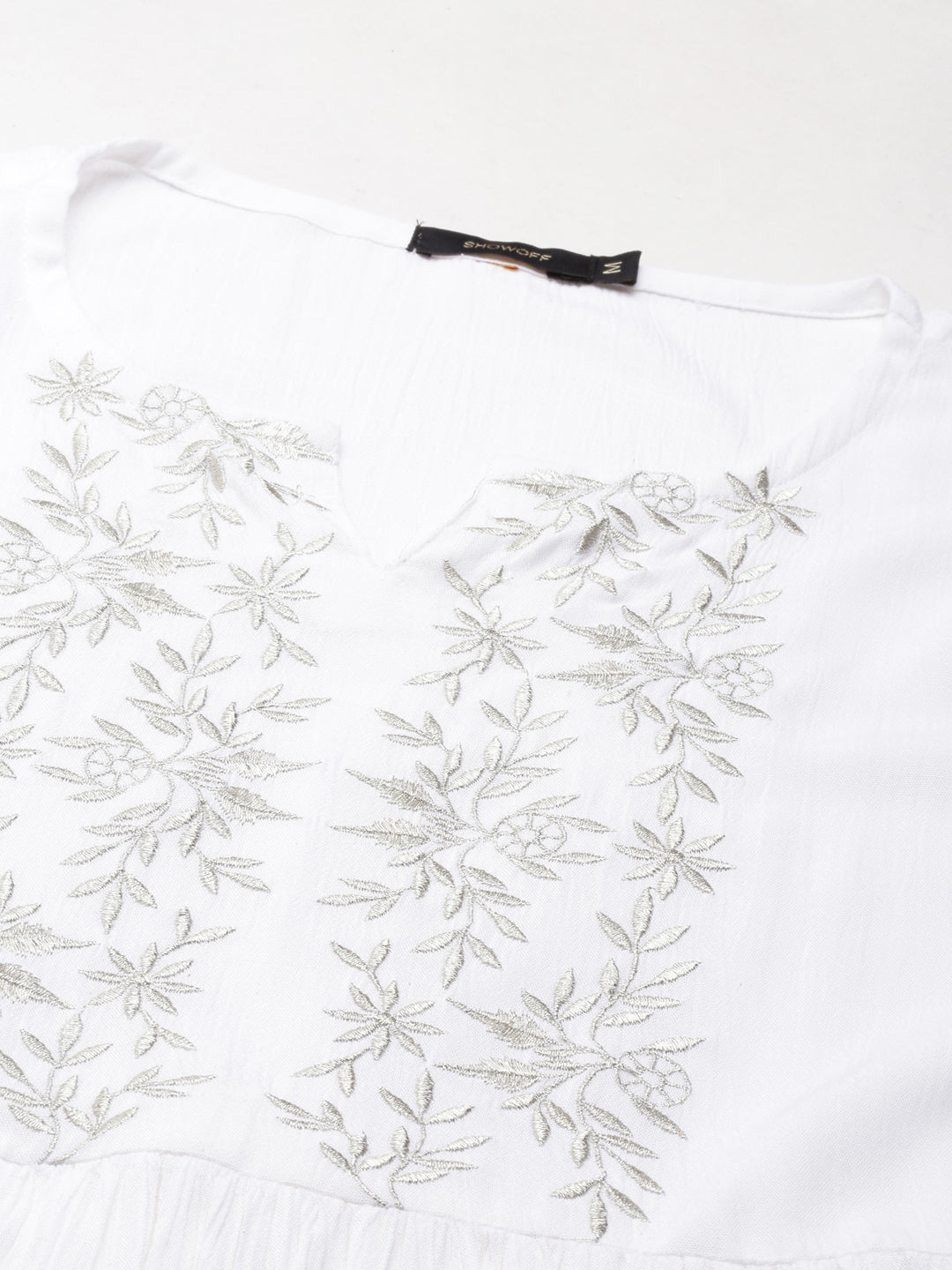 Women's White Floral Embroidered Cotton Fit & Flare Kurta