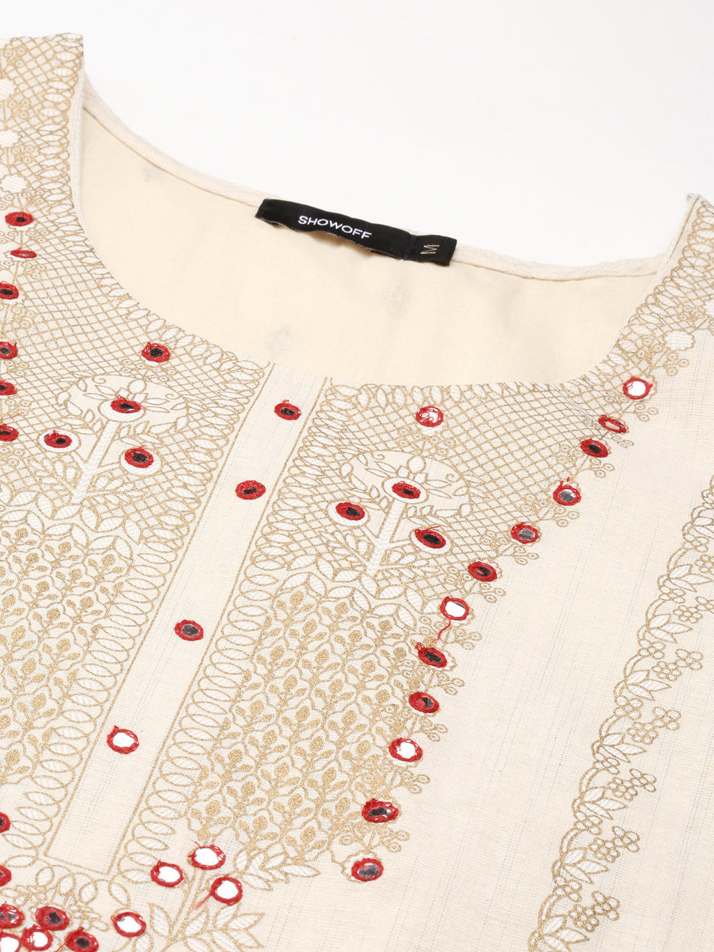 Women's Beige Floral Embroidered Straight Kurta