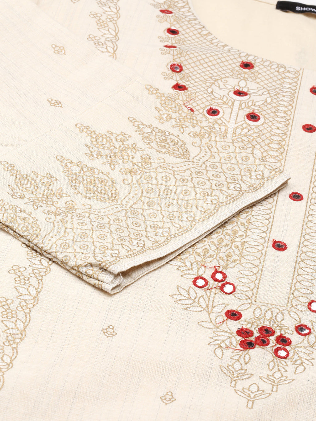 Women's Beige Floral Embroidered Straight Kurta