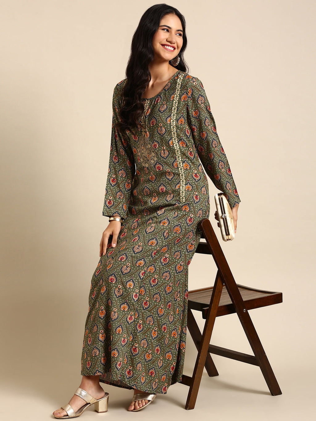 Women's Green Printed Anarkali Kurta