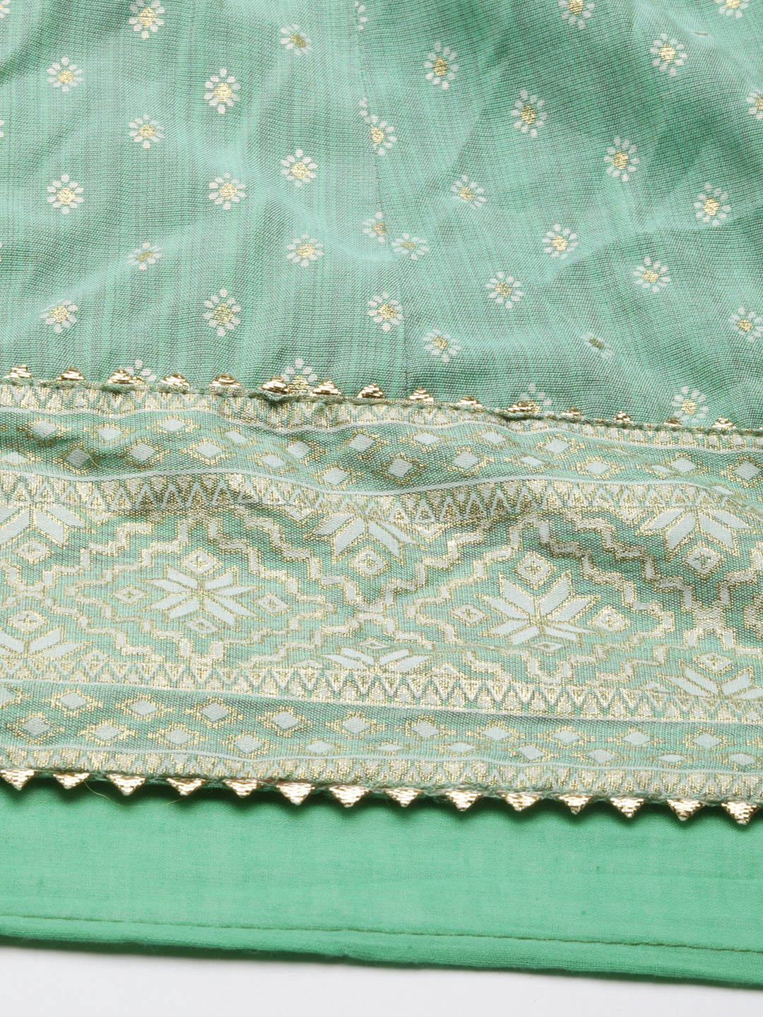 Women's Green Ethnic Motif Printed Thread Work Cotton Silk Anarkali Kurta