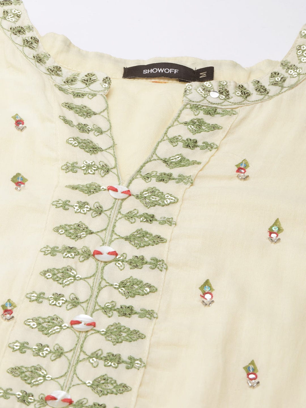 Women's Mandarin Collar Solid Empire Cream Kurta