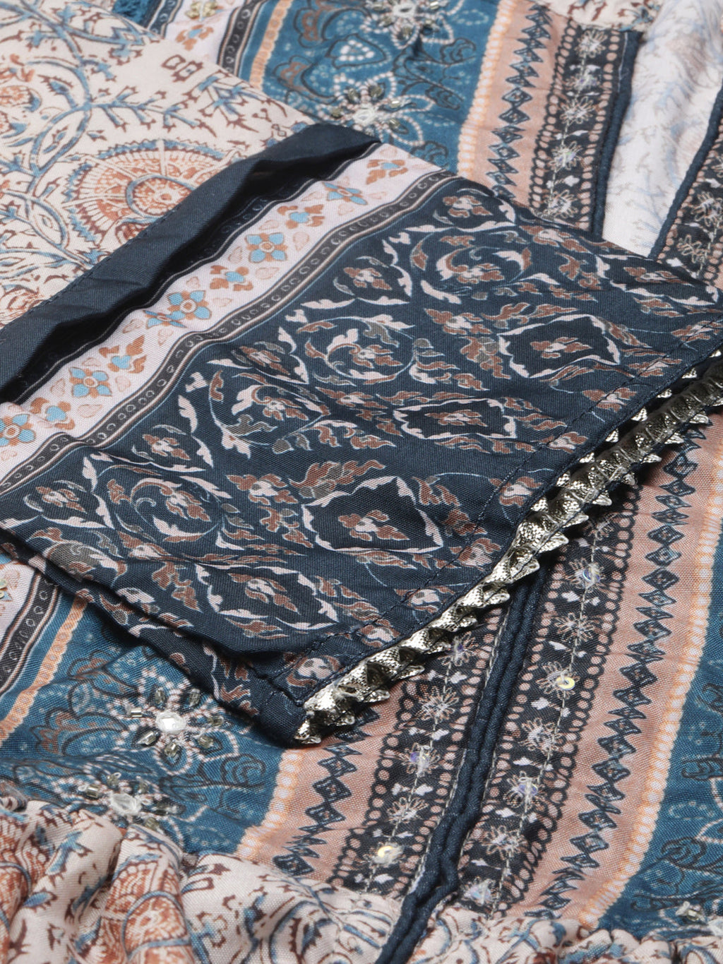 Women's Beige Floral Printed Mandarin Collar Anarkali Kurta