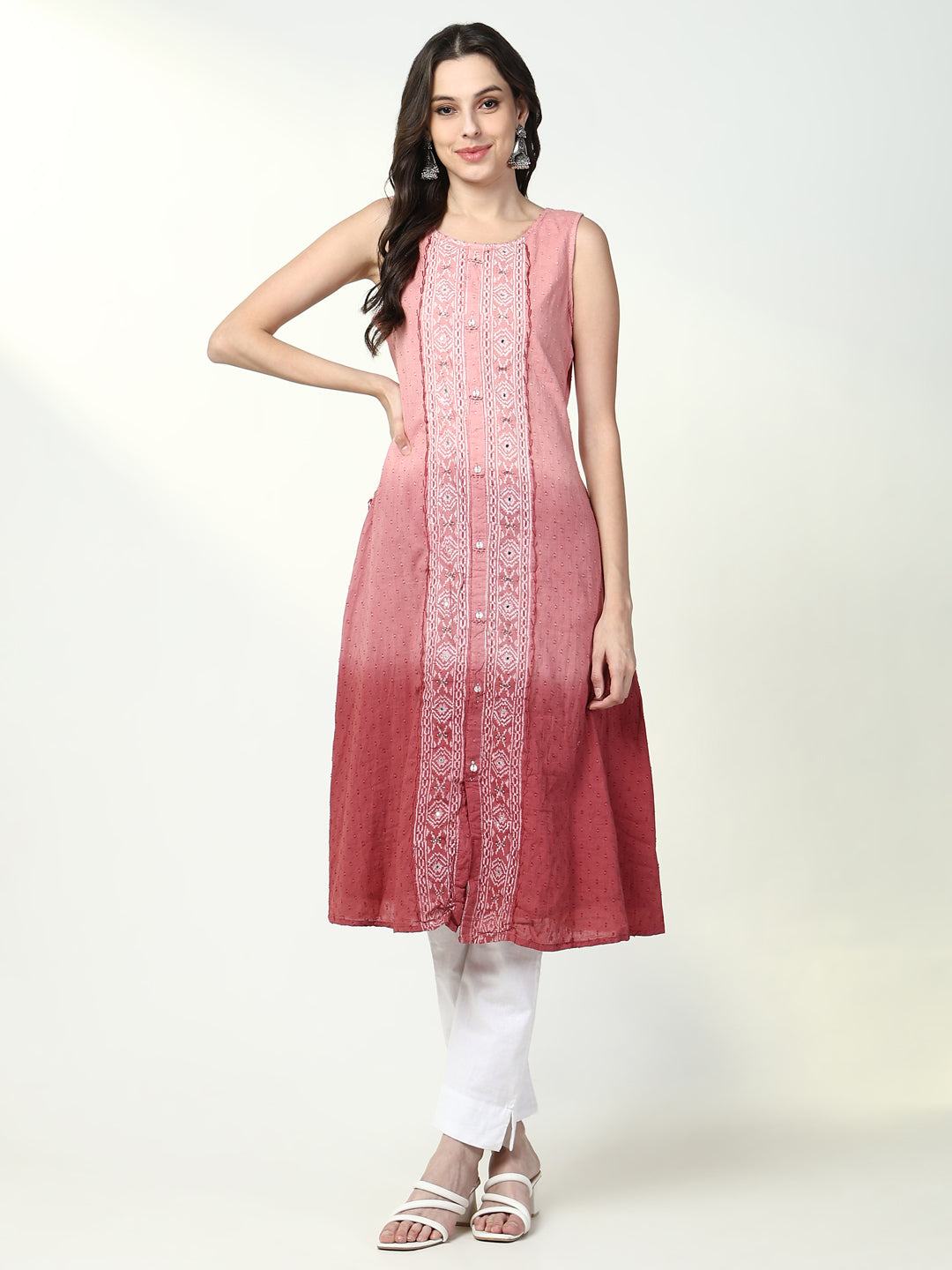 Women's Pink Graphic A Line Kurta