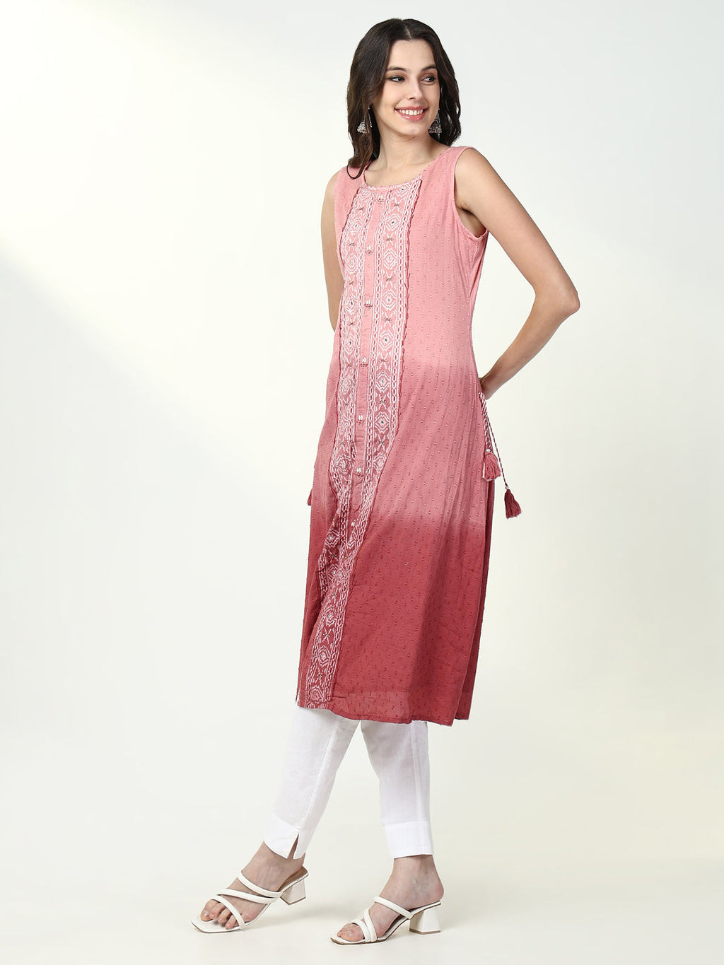 Women's Pink Graphic A Line Kurta