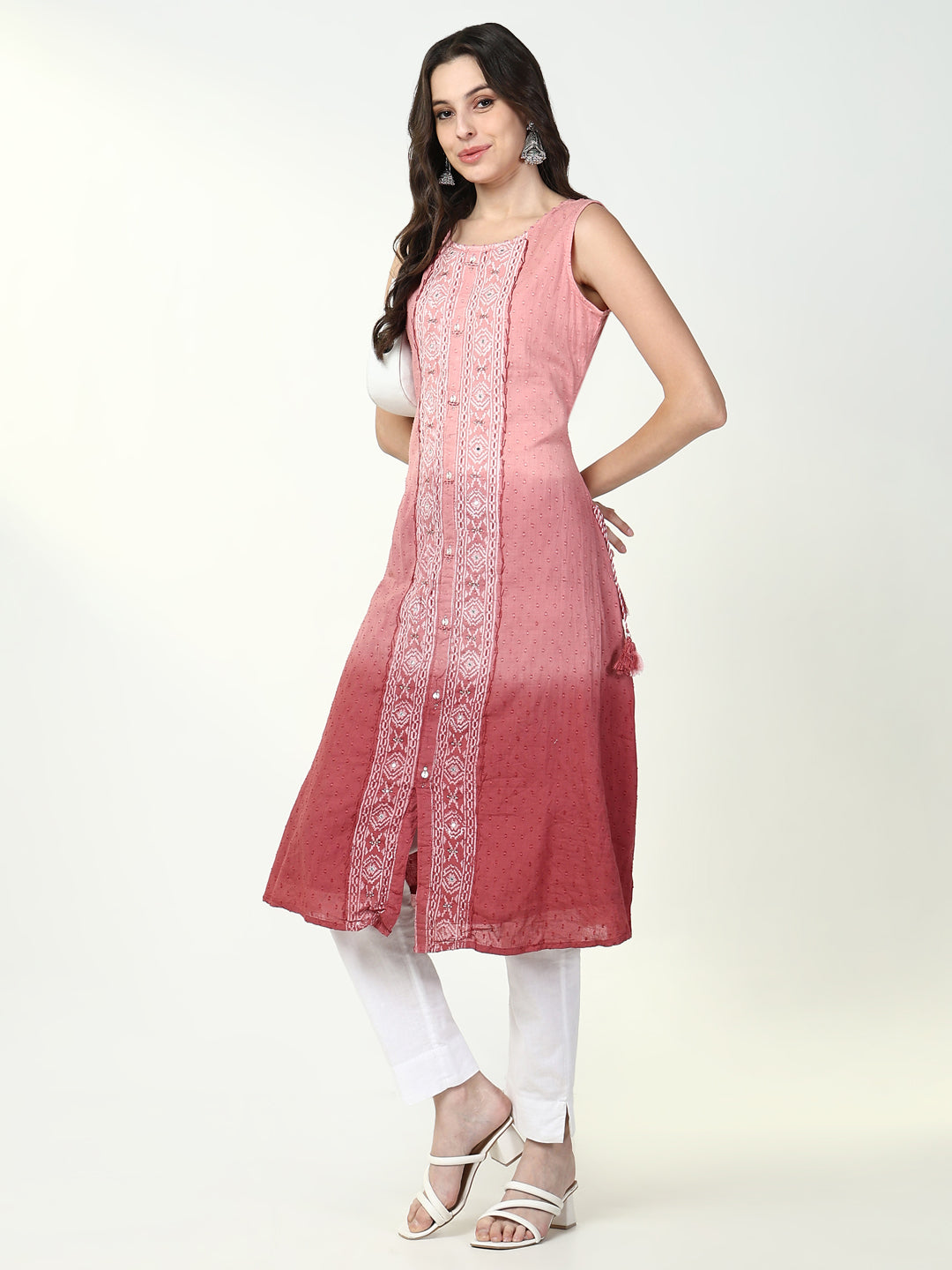 Women's Pink Graphic A Line Kurta
