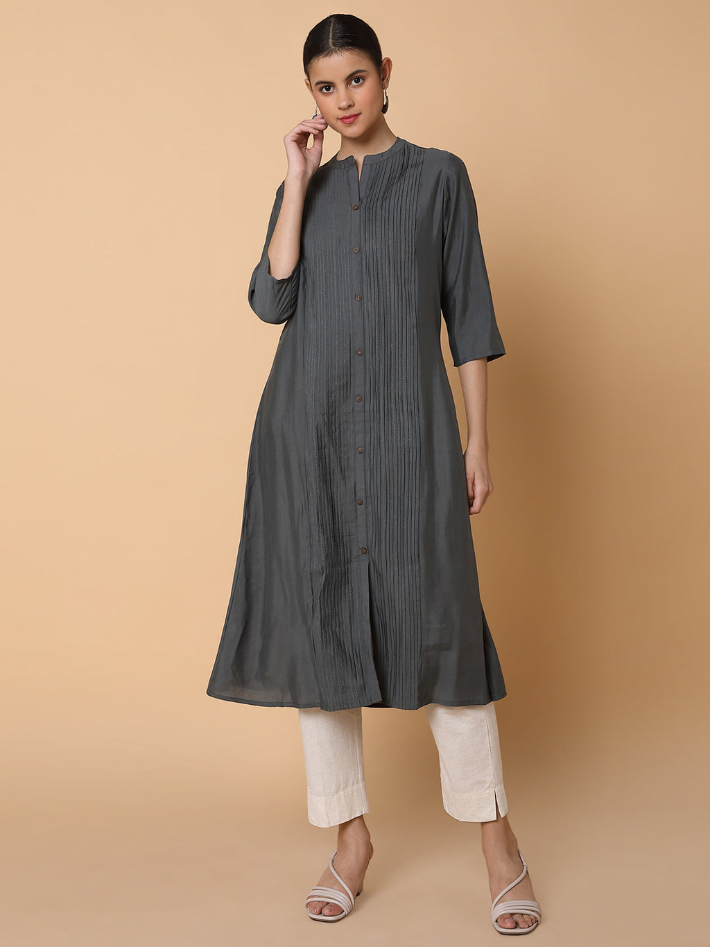Women's Solid Grey A Line Kurta