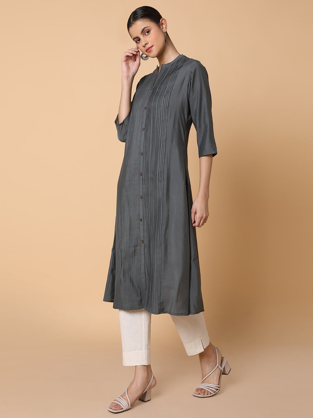 Women's Solid Grey A Line Kurta