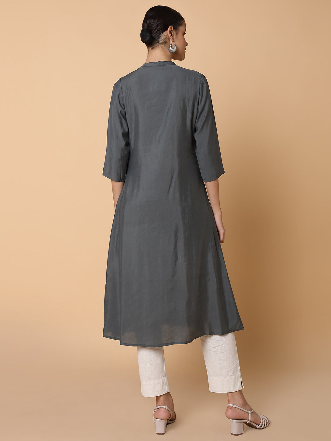 Women's Solid Grey A Line Kurta