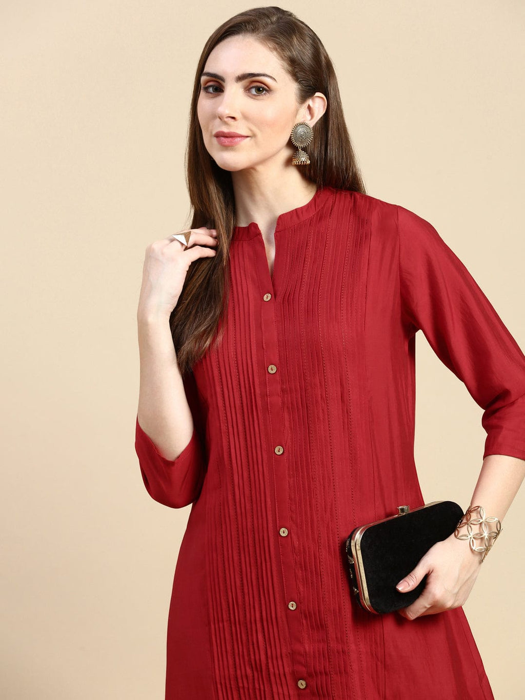 Women's Solid Red A-Line Kurta