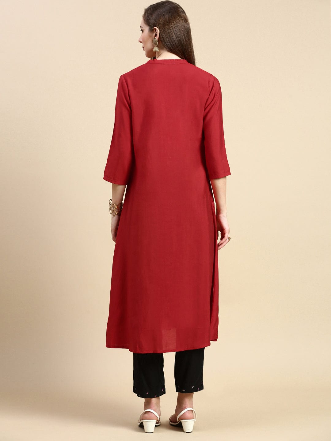 Women's Solid Red A-Line Kurta
