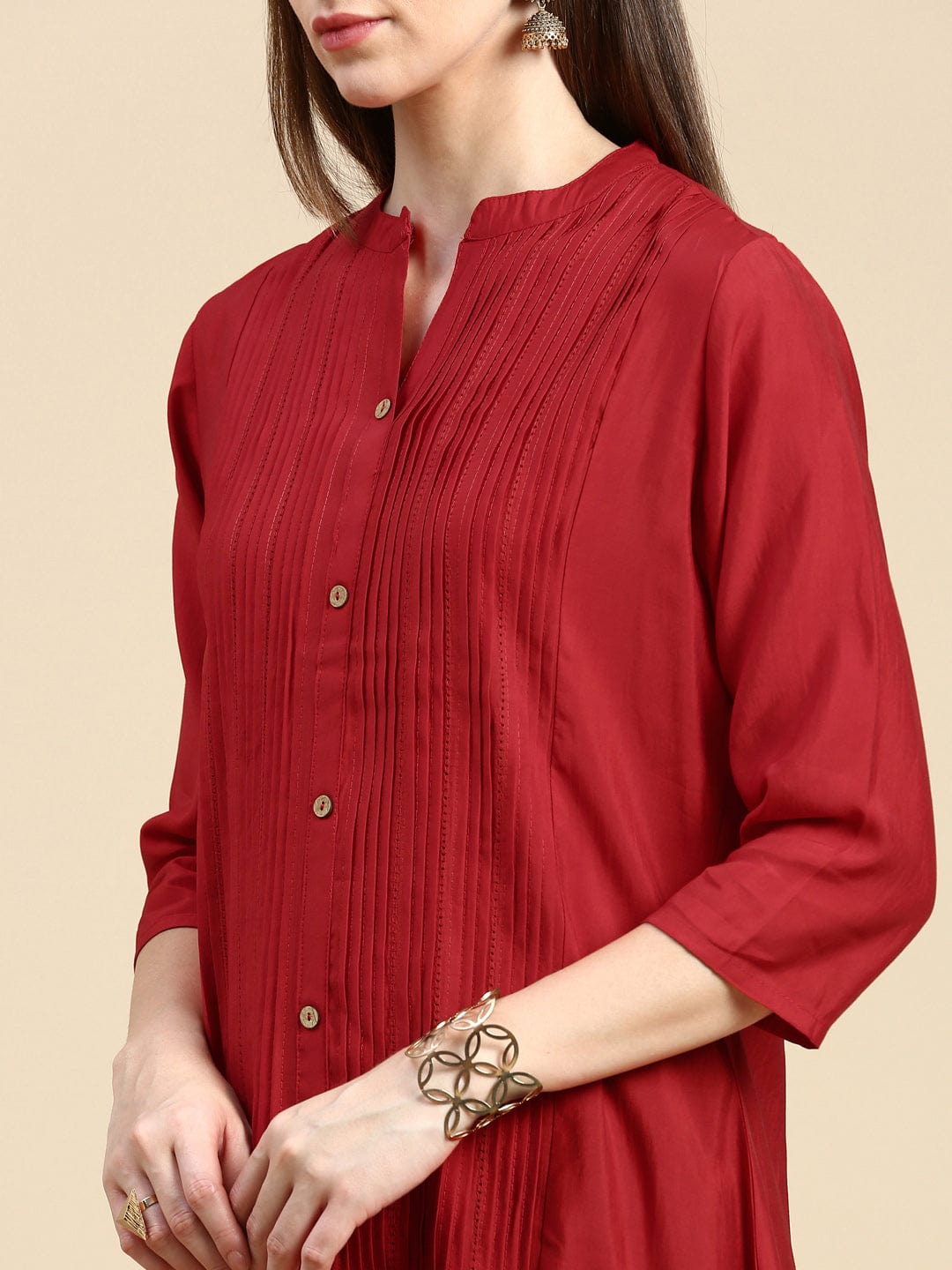 Women's Solid Red A-Line Kurta