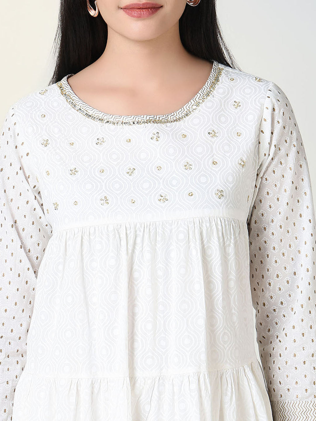 Women's White Ethnic Motifs Anarkali Kurta with Dupatta