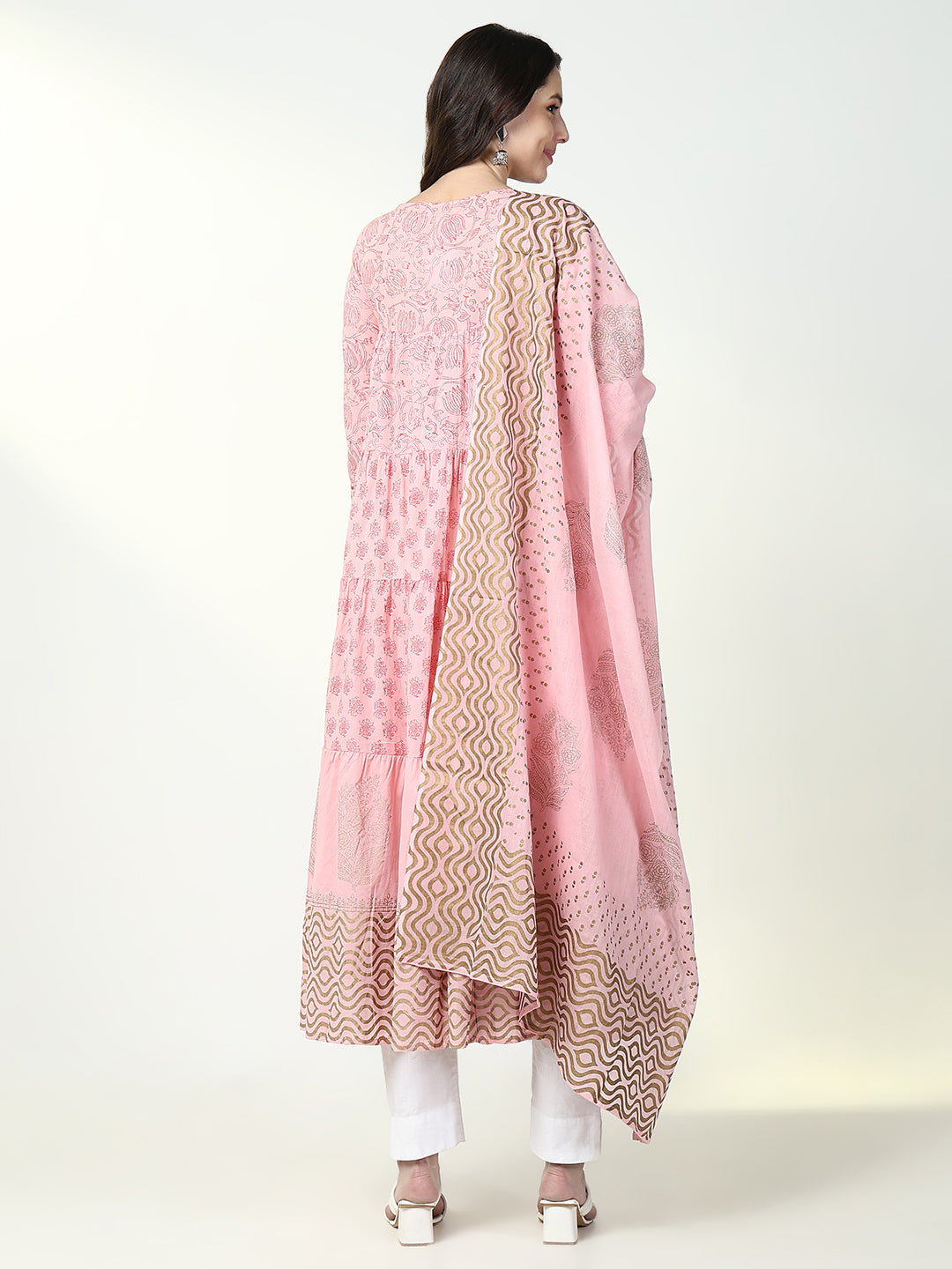 Women's Ethnic Pink Floral Anarkali Kurta with Dupatta